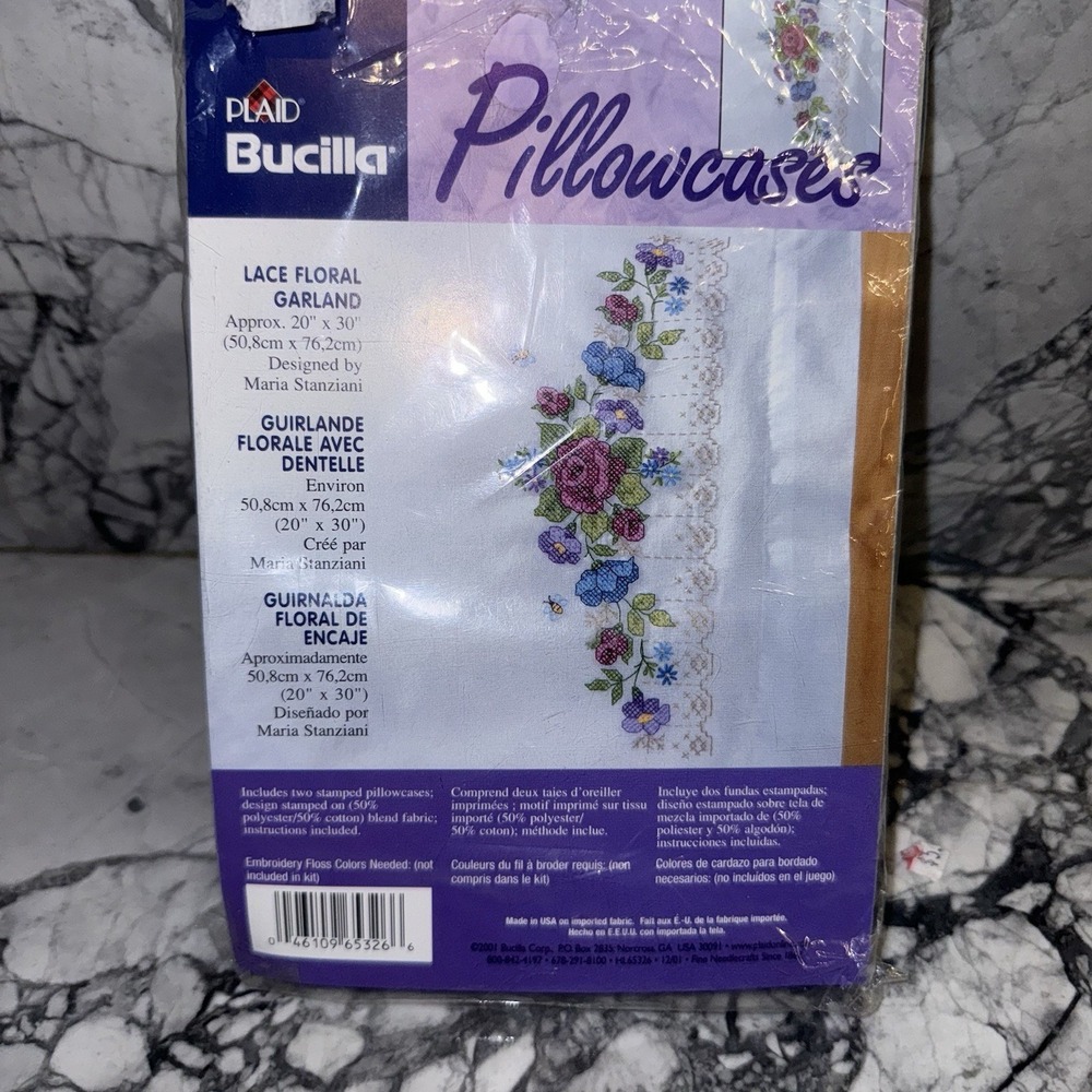 Lace Floral 2 Pillowcases Cross Stitch Kit Garland Bucilla Special Ed 65326